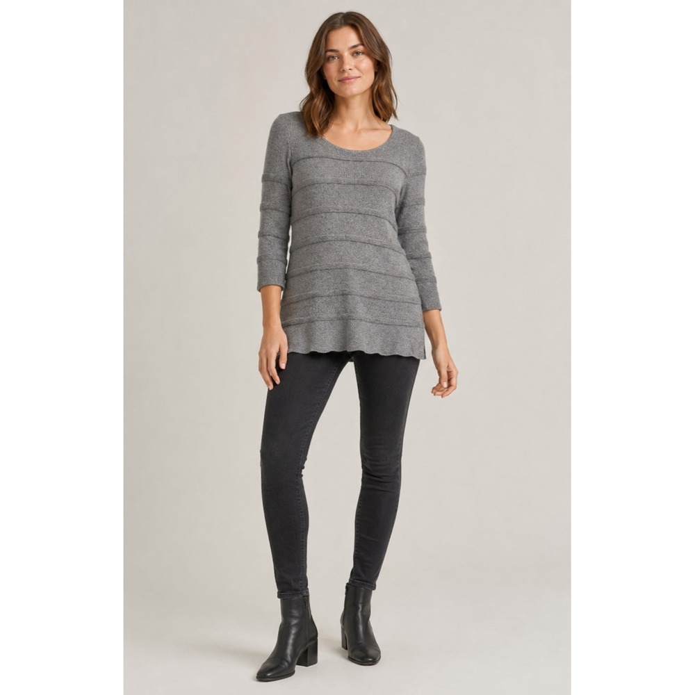 Lacoste‎ Ribbed Sweater Womens 32 Gray Wool Viscose Blend Side Slits